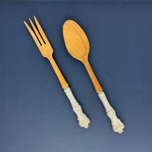 Frank Smith Federal Cotillion Sterling Silver Handle Wood Salad Serving Set